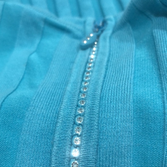 Camille la vie Blue Turquoise top w bling zipper - Ribbed - Sleeveless Size M - Picture 7 of 7